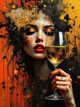 A girl raised a glass of champagne